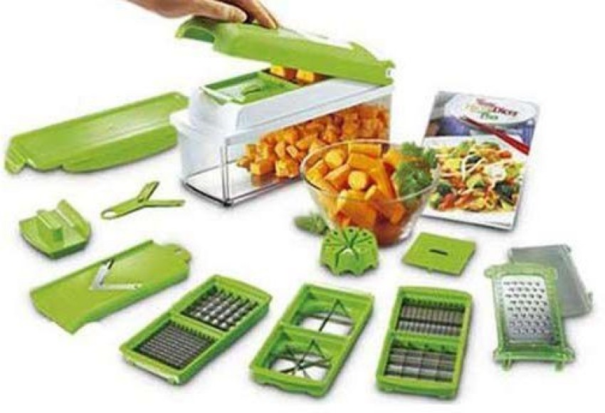 Green Plastic And Stainless Steel 12 In 1 Vegetable Chopper, For