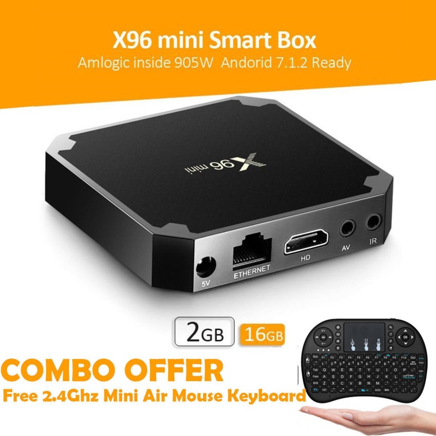 MBOX X96 Mini 2GB Android 7.1 Smart TV Box with 2.4 Ghz Air Mouse Keyboard  Media Streaming Device - MBOX 