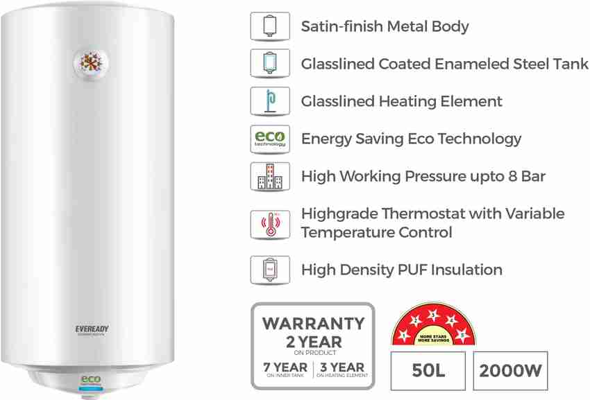 EVEREADY 50 L Storage Water Geyser (Dominica50VM, White) Price in India -  Buy EVEREADY 50 L Storage Water Geyser (Dominica50VM, White) online at  Flipkart.com