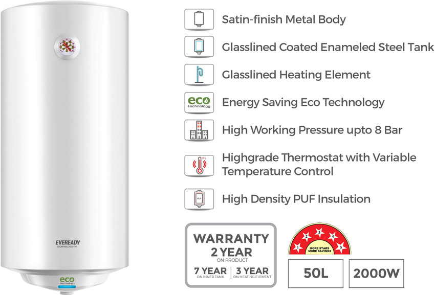 EVEREADY 50 L Storage Water Geyser (Dominica50VM, White) Price in India -  Buy EVEREADY 50 L Storage Water Geyser (Dominica50VM, White) online at  Flipkart.com