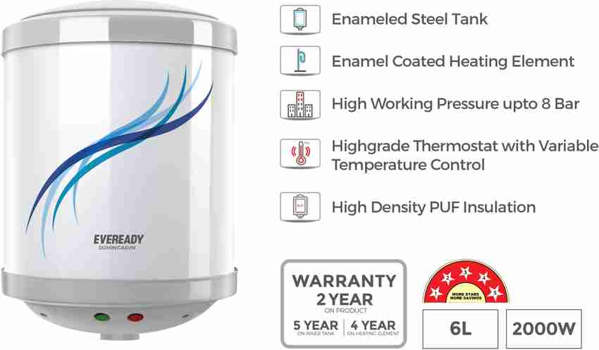 EVEREADY 6 L Storage Water Geyser (Dominica6VM, White) Price in India - Buy  EVEREADY 6 L Storage Water Geyser (Dominica6VM, White) online at  Flipkart.com
