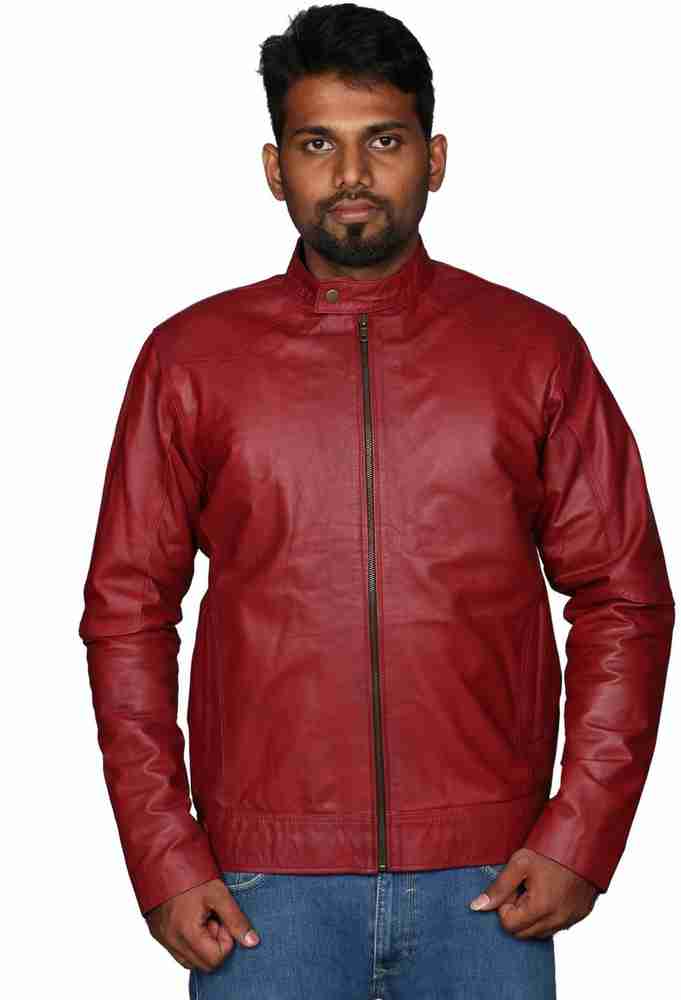 Leather jacket maroon online colour