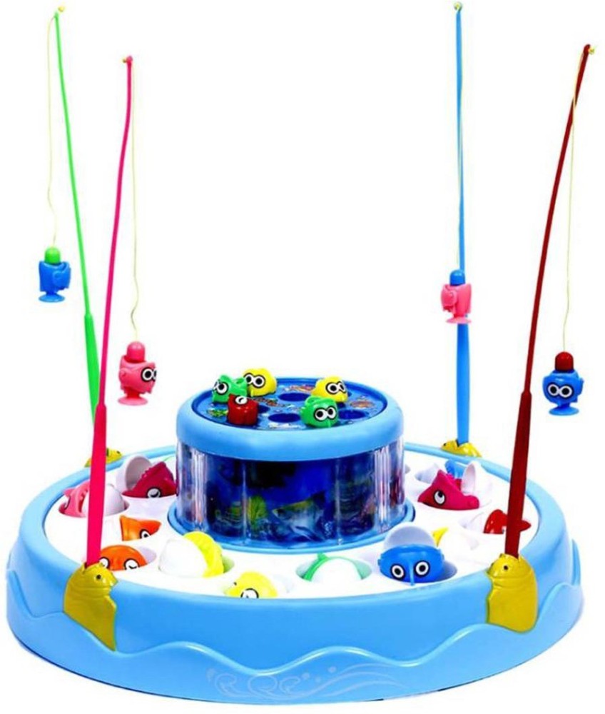 KHODIYAR Go Fishing Game Play Toy Set with Flashing Lights & Music//Fish  Catching Board Game//Floating Ducks Fishes and Running Water Fun & Learning