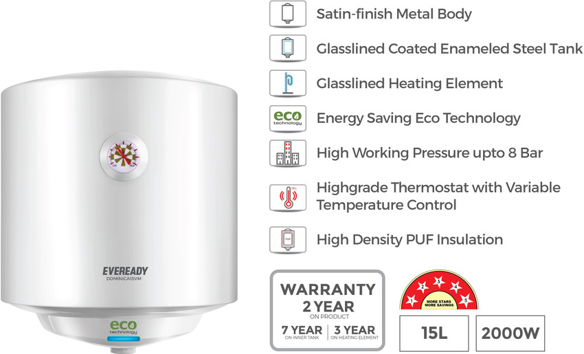 EVEREADY 15 L Storage Water Geyser (Dominica15VM, White) Price in India -  Buy EVEREADY 15 L Storage Water Geyser (Dominica15VM, White) online at  Flipkart.com