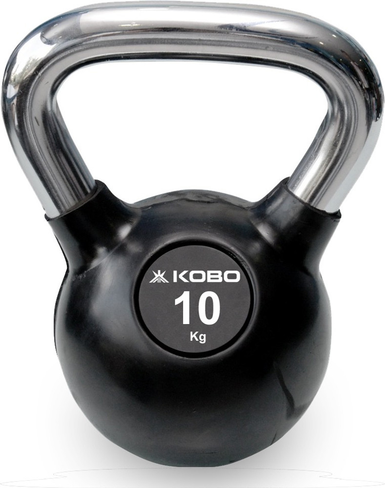 KOBO 10 Kg Rubber Coated Cast Iron With Chrome Handle IMPORTED Black Kettlebell Buy KOBO 10 Kg Rubber Coated Cast Iron With Chrome Handle IMPORTED Black Kettlebell Online at Best Prices