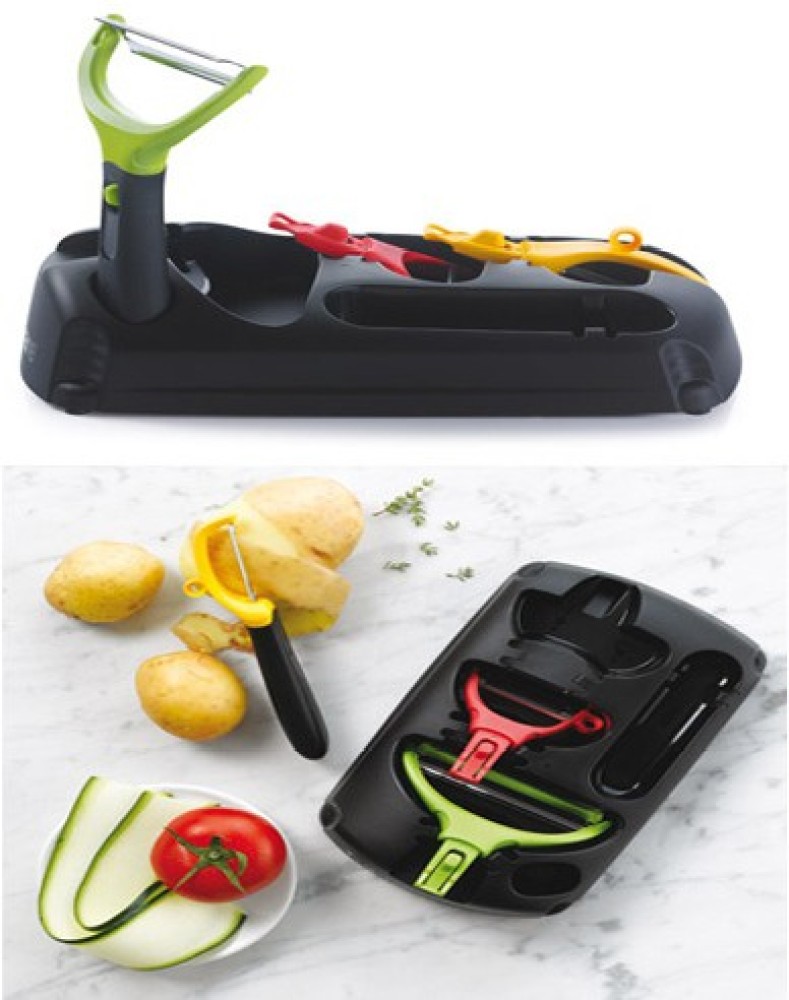 TUPPERWARE PREP CLICK-IT PEELER ACCESSORY SET 3 PEELERS 2 HANDLE 2 TRA –  Plastic Glass and Wax ~ PGW