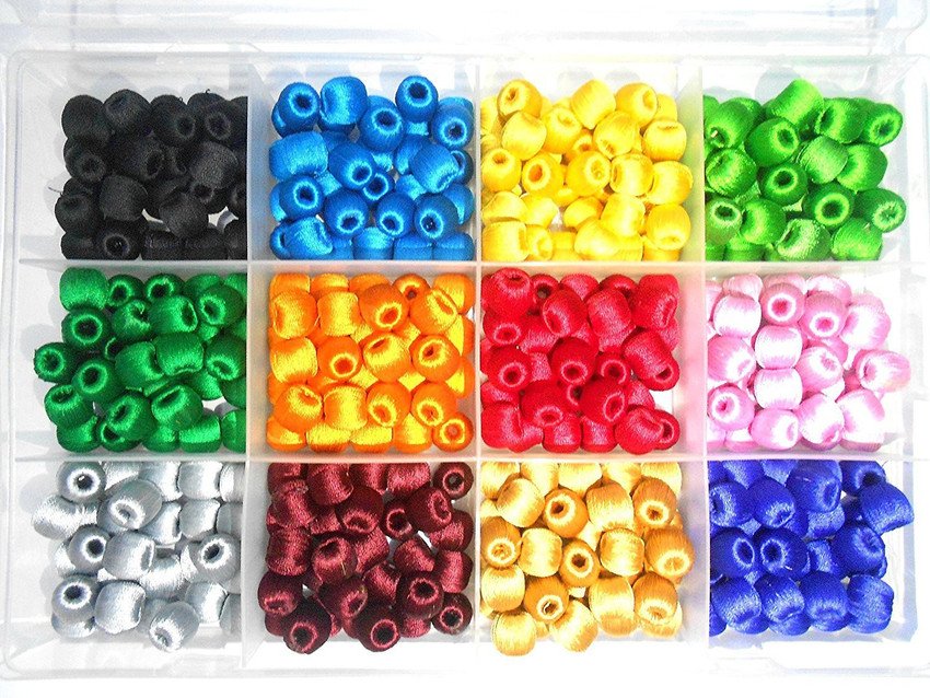 GOELX Silk Thread Beads Colorful Silk Wrapped Beads Set 12 Colors Set 360 Beads With Storage Box Silk Thread Beads Colorful Silk Wrapped Beads Set 12 Colors Set 360 Beads With Storage Box