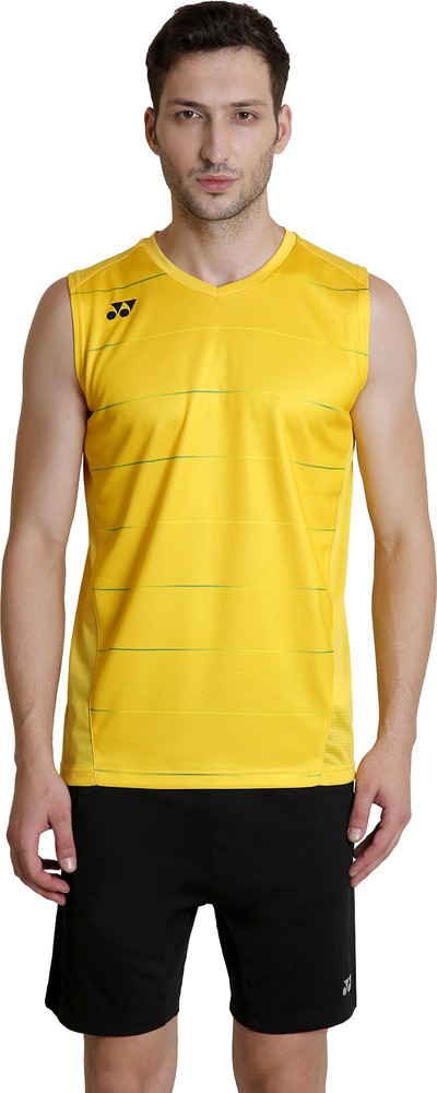 YONEX Striped Men V Neck Yellow T Shirt Buy YONEX Striped Men V