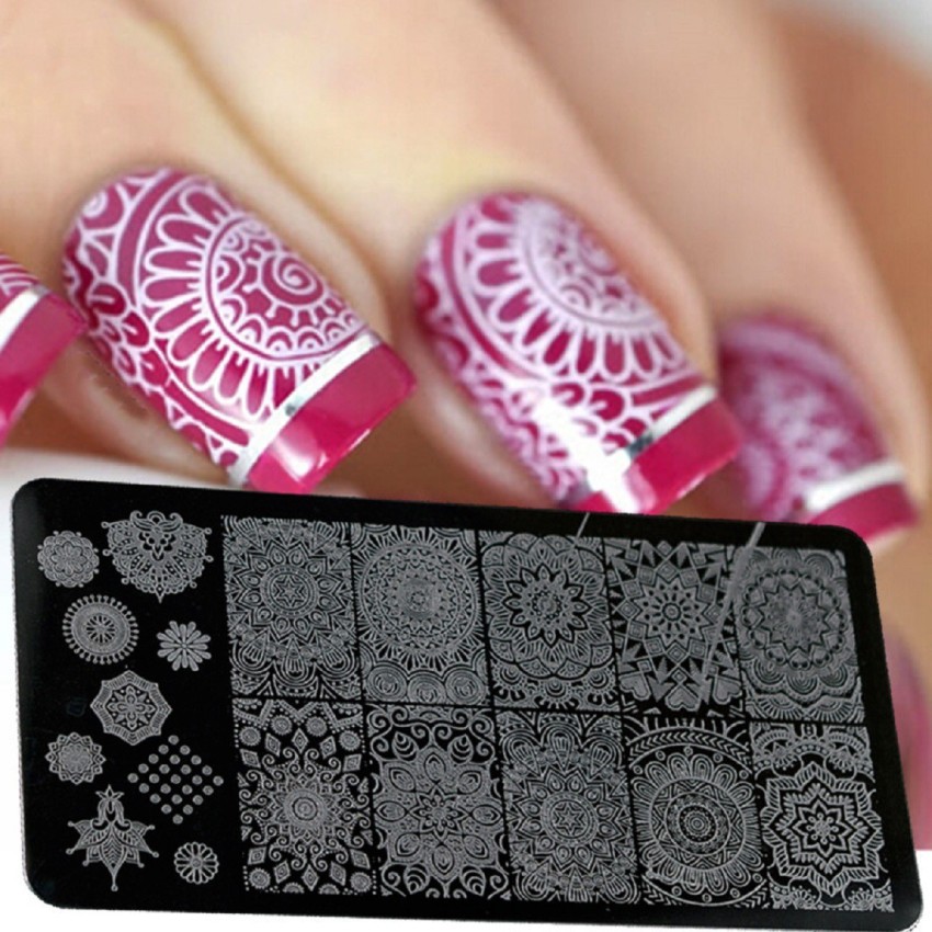 10 Pcs Nail Stamping Plates For Nail Art With Stamper And Scraper Included.  12 x 6 Cm - 24x7 eMall