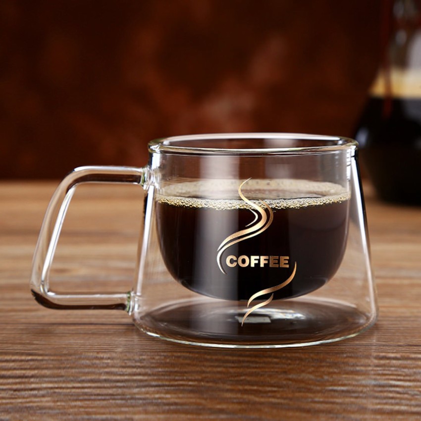Glass Coffee Mugs with Handle Double Wall Crystal Tea Cups Tumbler