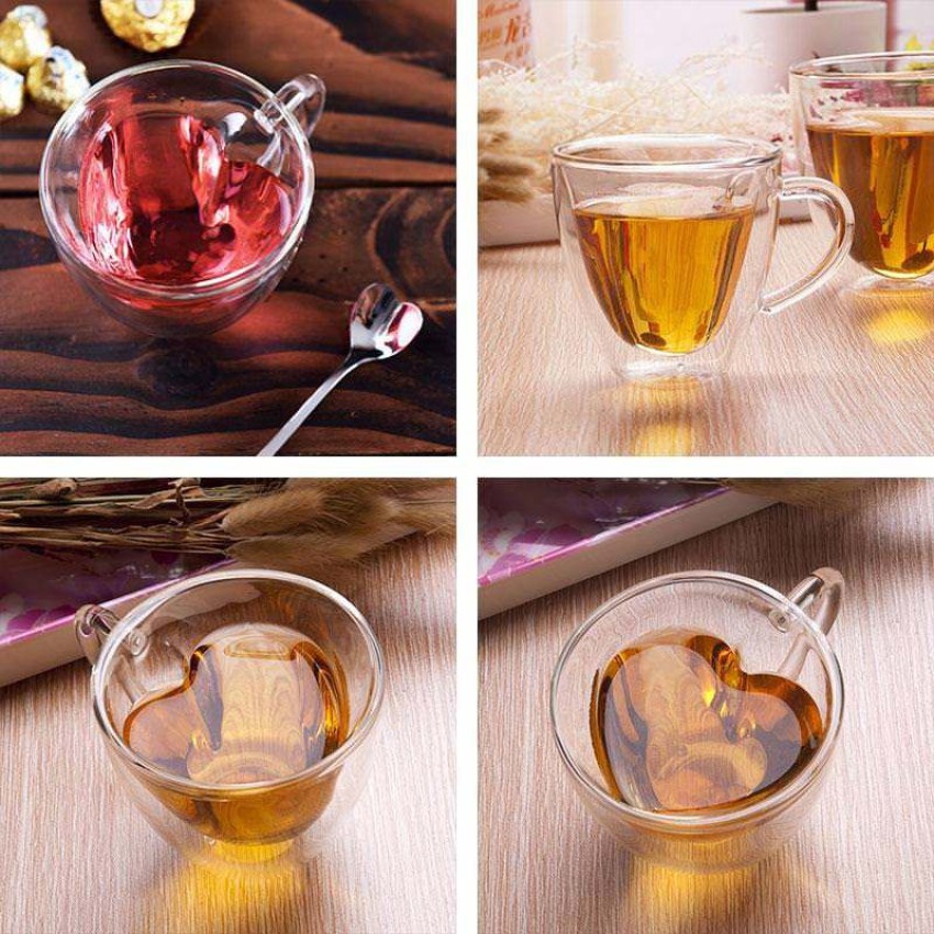 BONZEAL Double Layer Wall Heart Shaped Borosilicate Clear Tea Coffee Cups  with Handle Glass Coffee Mug Price in India - Buy BONZEAL Double Layer Wall  Heart Shaped Borosilicate Clear Tea Coffee Cups
