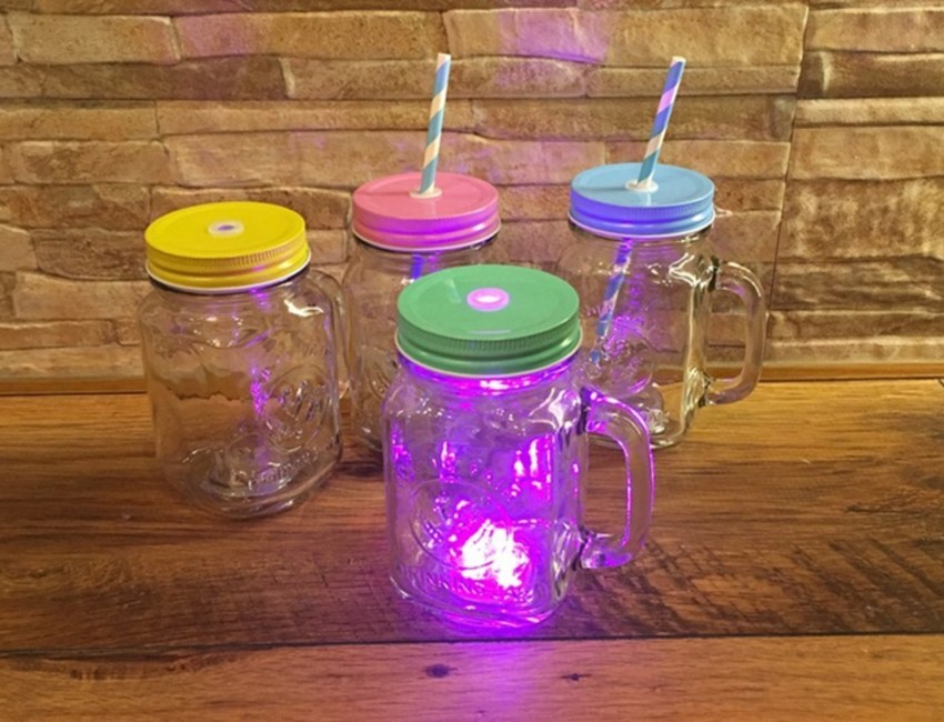 Glass Cup Mason Jar Gradient Transparent With Cover And Straw