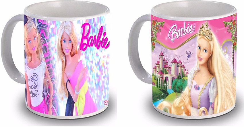 New Star Light India Barbie Doll Design Printed Pink Color Pack of 2 Coffee Ceramic Coffee Mug Price in India Buy New Star Light India Barbie Doll Design Printed Pink Color