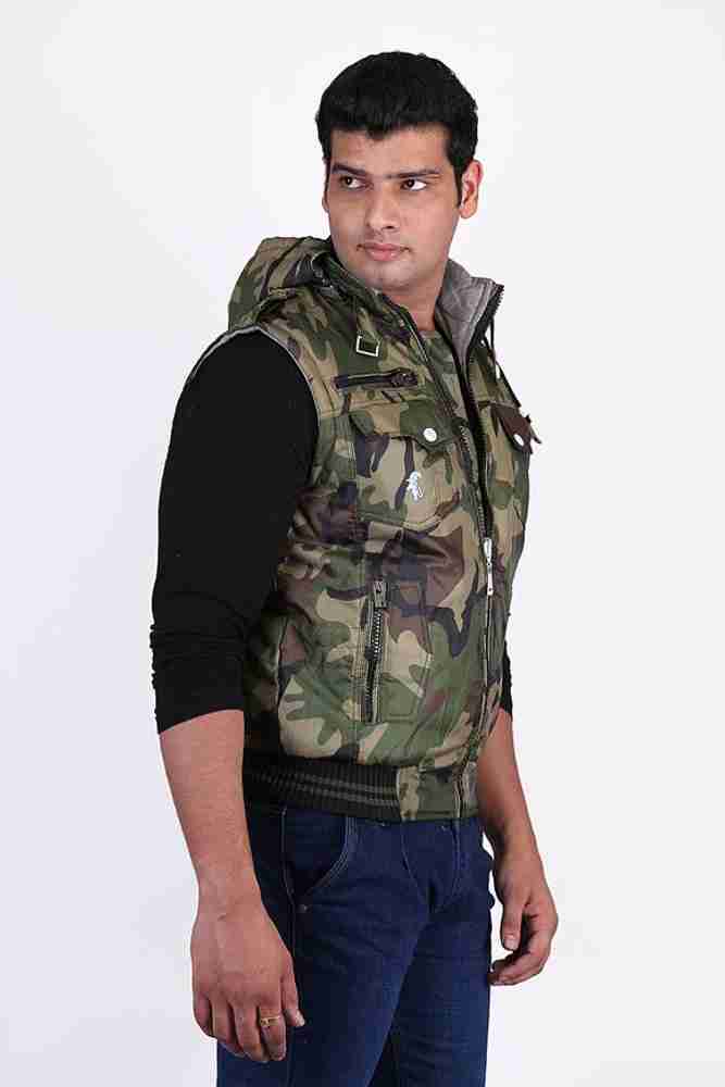 nomKLER Sleeveless Printed Men Jacket Buy ARMY nomKLER