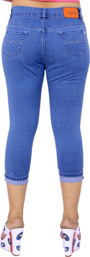 Buy online Light Blue Denim Capri from Capris & Leggings for Women by Fck-3  for ₹1039 at 13% off