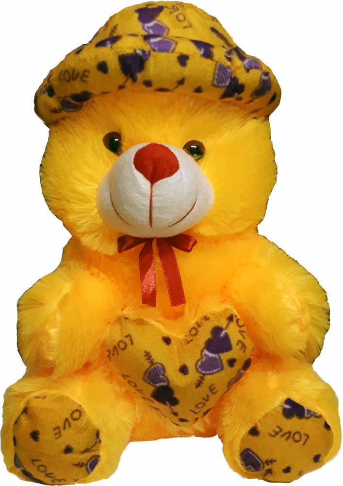 yellow teddy bear with cap