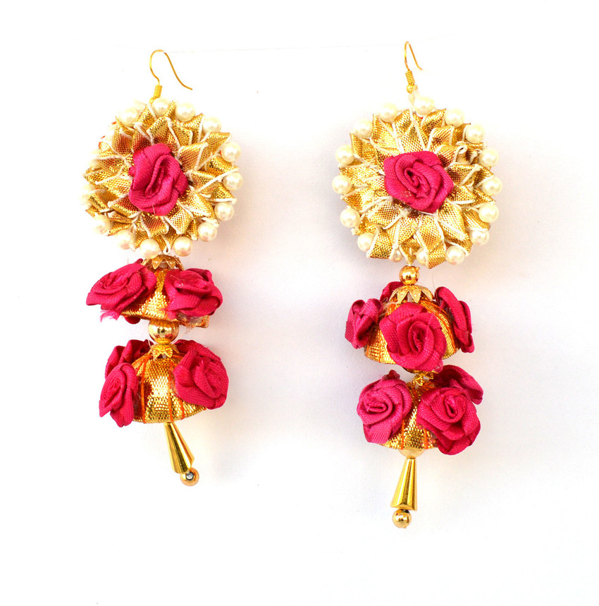 Flipkart Buy Floret Jewellery Gota Patti Magenta Flower Earrings for Women Girls Mehandi Haldi Wedding Bridal Fabric Jhumki Earring Online at Best Prices in India