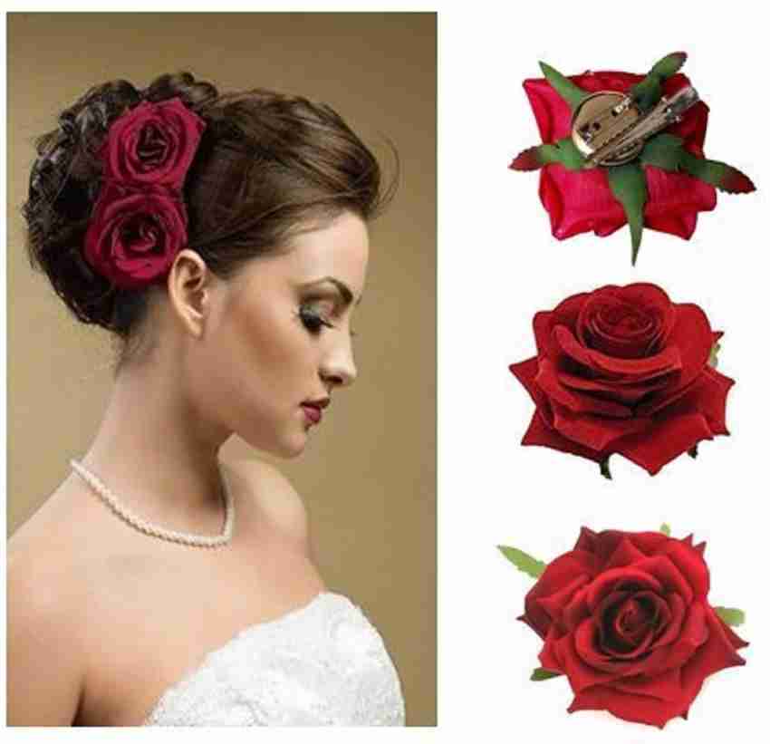 Dark red rose hair clip best sale