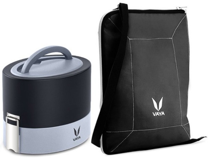 VAYA TYFFYN Black Polished Stainless Steel Lunch Box 600 ml 2 Containers  Black