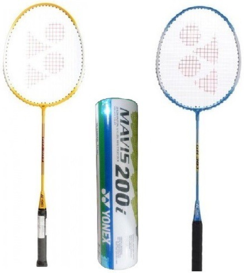 YONEX Combo of Three, Two GR 303 badminton racket and 1 Box Mavis 200i shuttle cock (pack of 6) (Color On Availability)- Badminton Kit