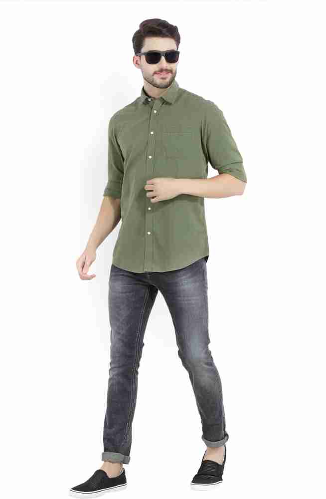 Green best sale jeans shirt