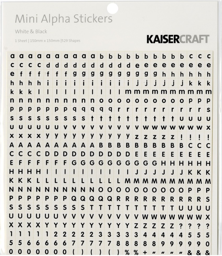 Kaisercraft Mini Alphabet Stickers 5.9X5.9 Sheet - White & Black