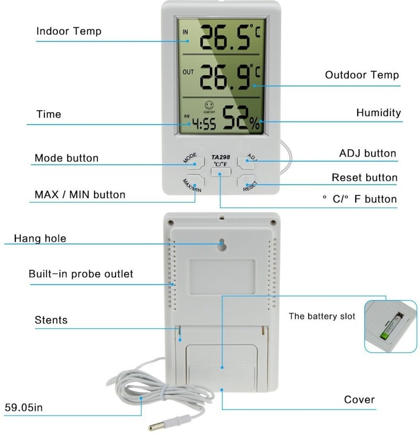 TA298 Digital Temperature Meter Hygrometer Humidity Alarm Clock