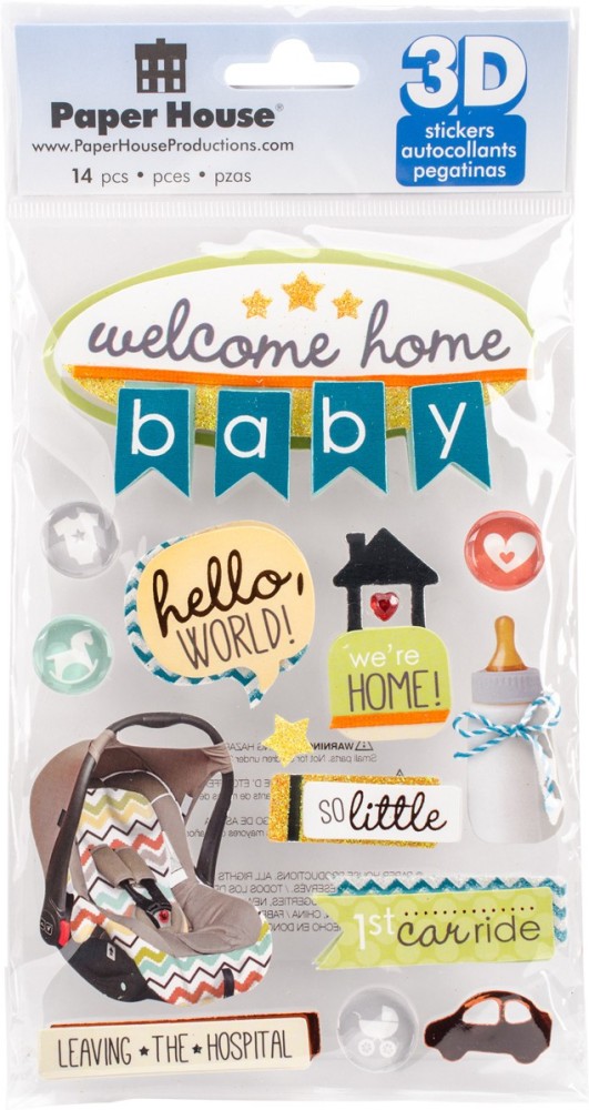 Paper House 3D Stickers 4.5x8.5 Welcome Home Baby