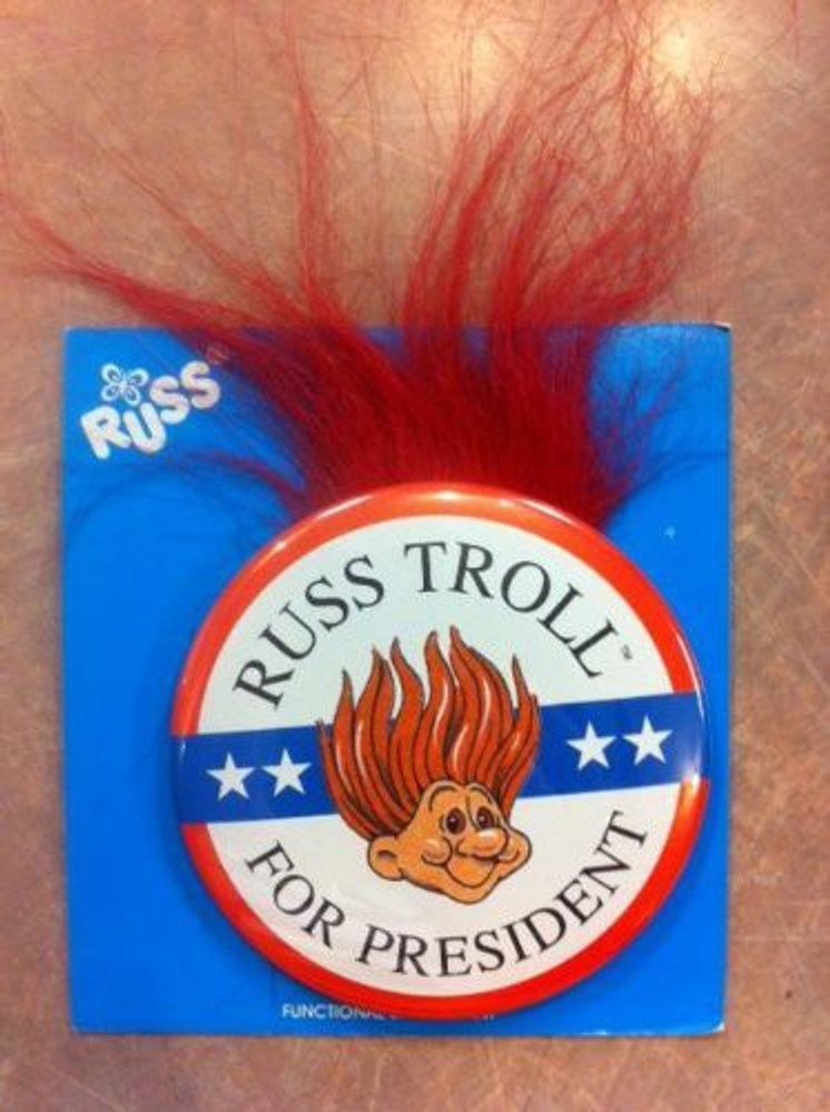Good Luck Troll Russ Berrie Russ For President Button Red Hair