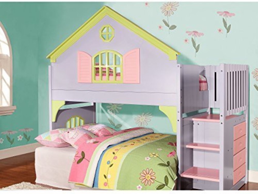 Donco Kids Twin Doll House Loft Bed With Staircase Twin Doll