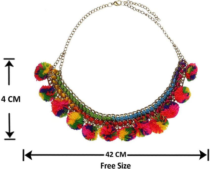 The Indian Handicraft Store Round Multi Colour Pom Pom Necklace Bracelet Earring Set Metal Necklace Set Price in India Buy The Indian Handicraft Store Round Multi Colour Pom Pom Necklace Bracelet