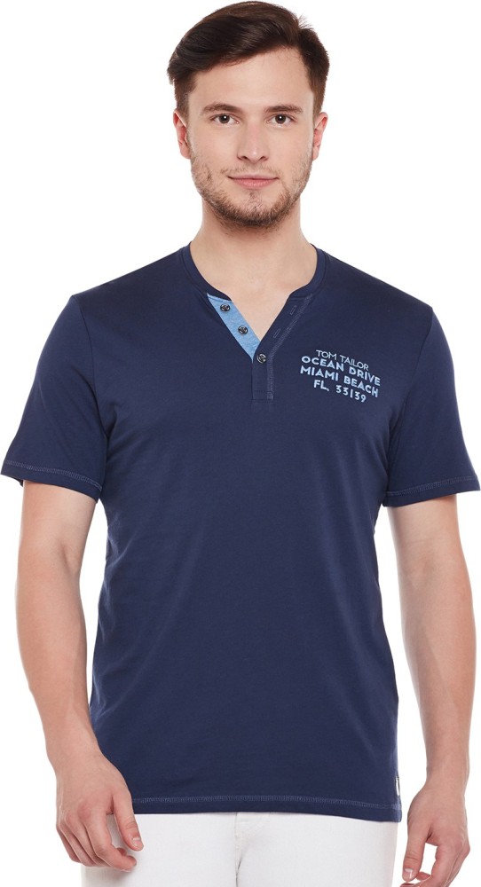 Tom Henley Tailor India Blue T-Shirt Men - Henley Best Neck Neck in T-Shirt Blue Prices Tailor Solid Buy Men Solid Online Tom at