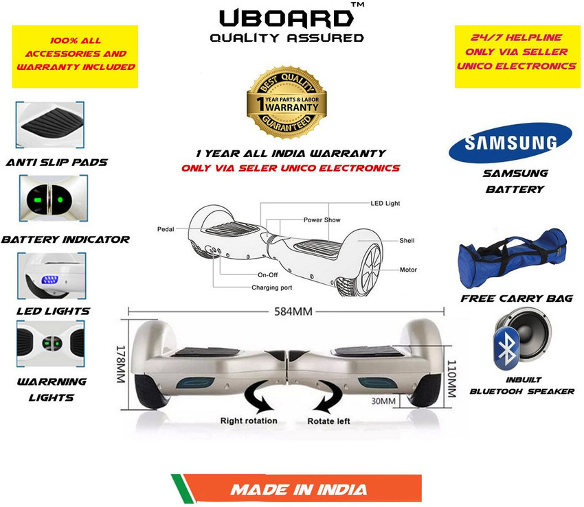 Uboard ECO Board 6.5 Wheel Electric Hoverboard 1Yr Replacement Warranty High Quality Guarantee with Inbuilt Bluetooth Speaker and Accessories Electric Scooter White Color HoverBoard Scooter Buy Uboard...