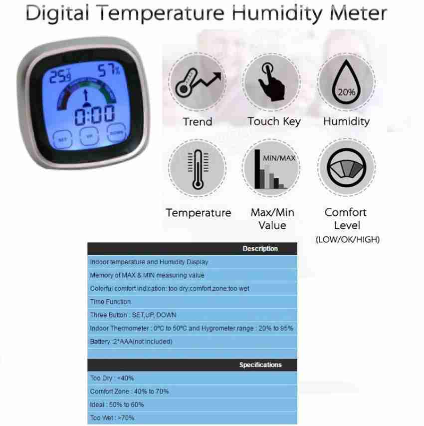 Indoor Digital Touchscreen Humidity Thermometer Temperature