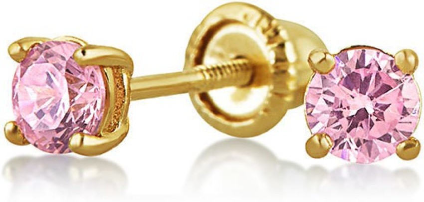 Baby's 3MM Pink Tourmaline Studs, 14K Yellow Gold