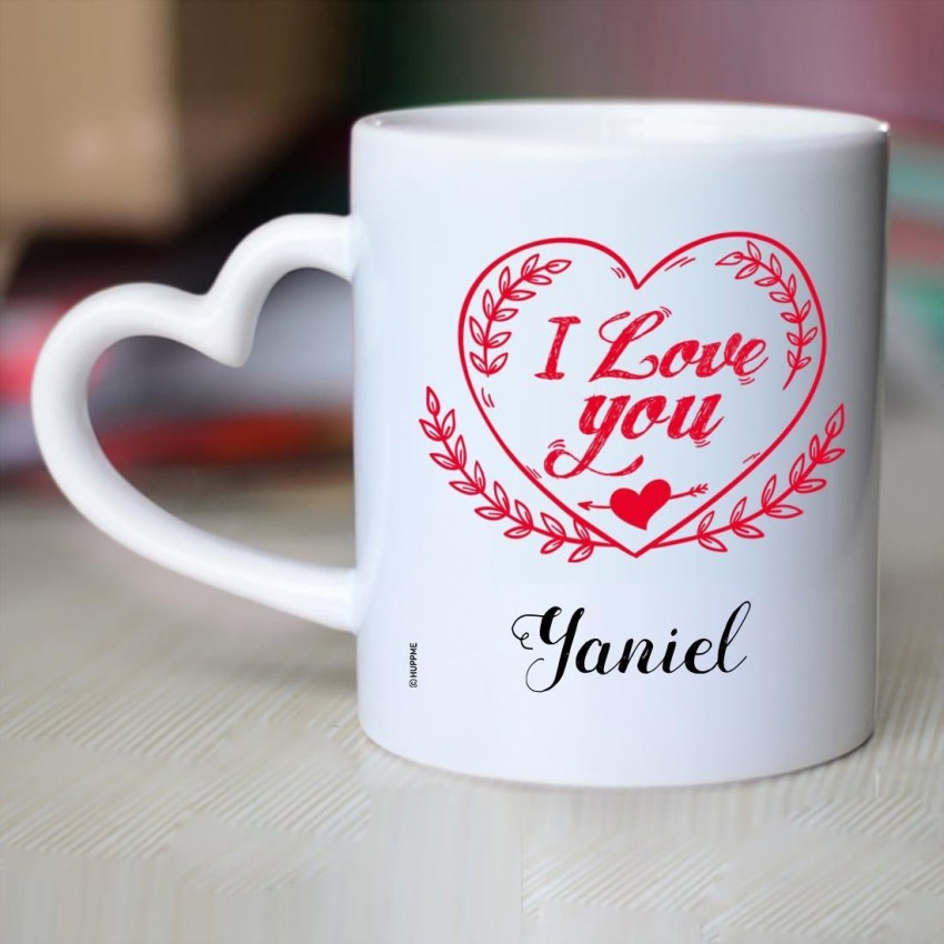 HUPPME I Love You Monica Heart Handle Ceramic Coffee Mug Price in