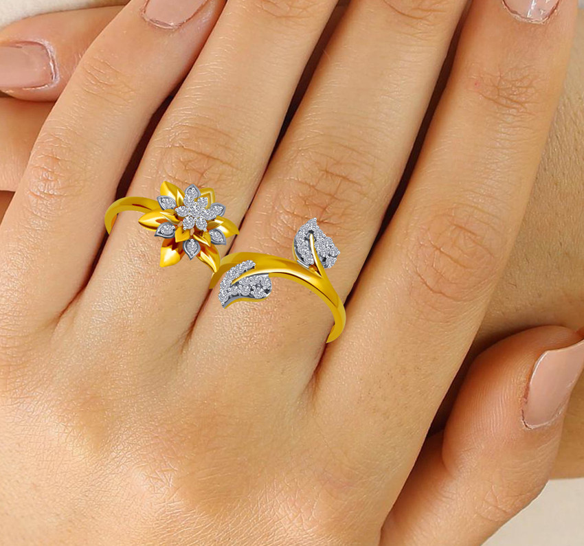 PC Chandra Jewellers 14K Yellow Gold and American Diamond Utopia Two Finger Ring for Women 14kt Yellow Gold ring Price in India Buy PC Chandra Jewellers 14K Yellow Gold and American