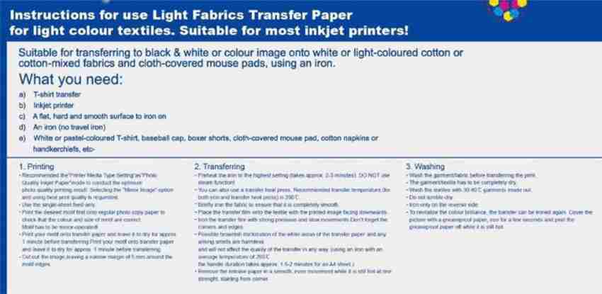 Inkjet Transfer Paper-Light Fabrics