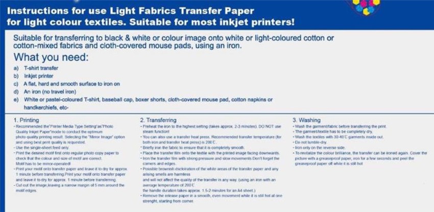 40 Sheets MIXED Dark Fabric Transfer Paper + White / Light