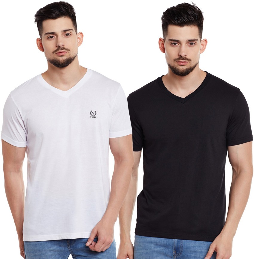 Buff Solid Men V Neck White, Blue, Black T-Shirt - Buy White, Blue