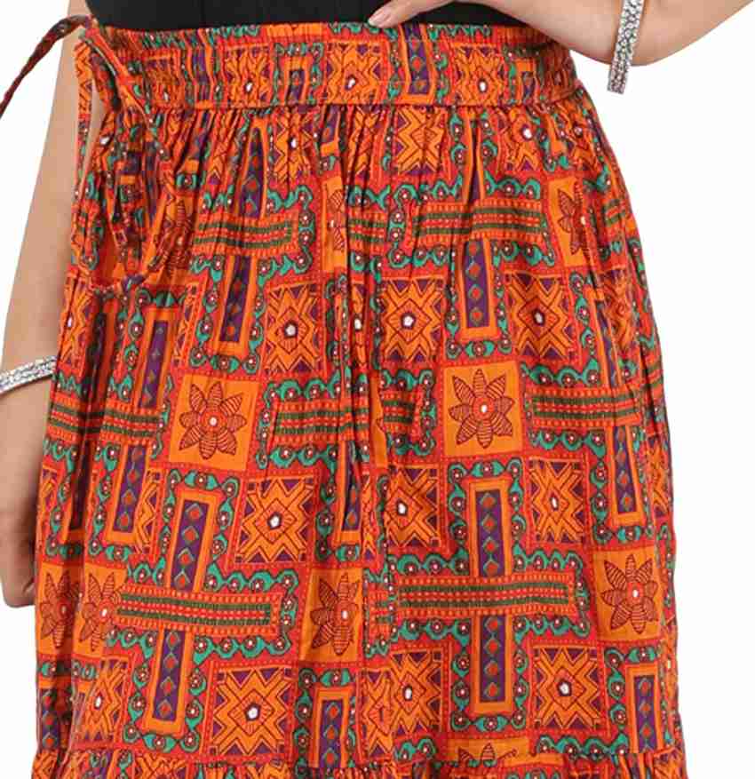 Ethnic Rajasthan Geometric Print Women A line Orange Skirt Buy