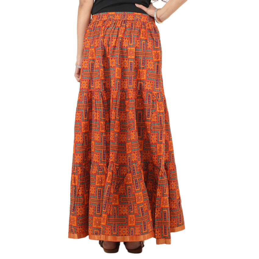 Ethnic Rajasthan Geometric Print Women A line Orange Skirt Buy