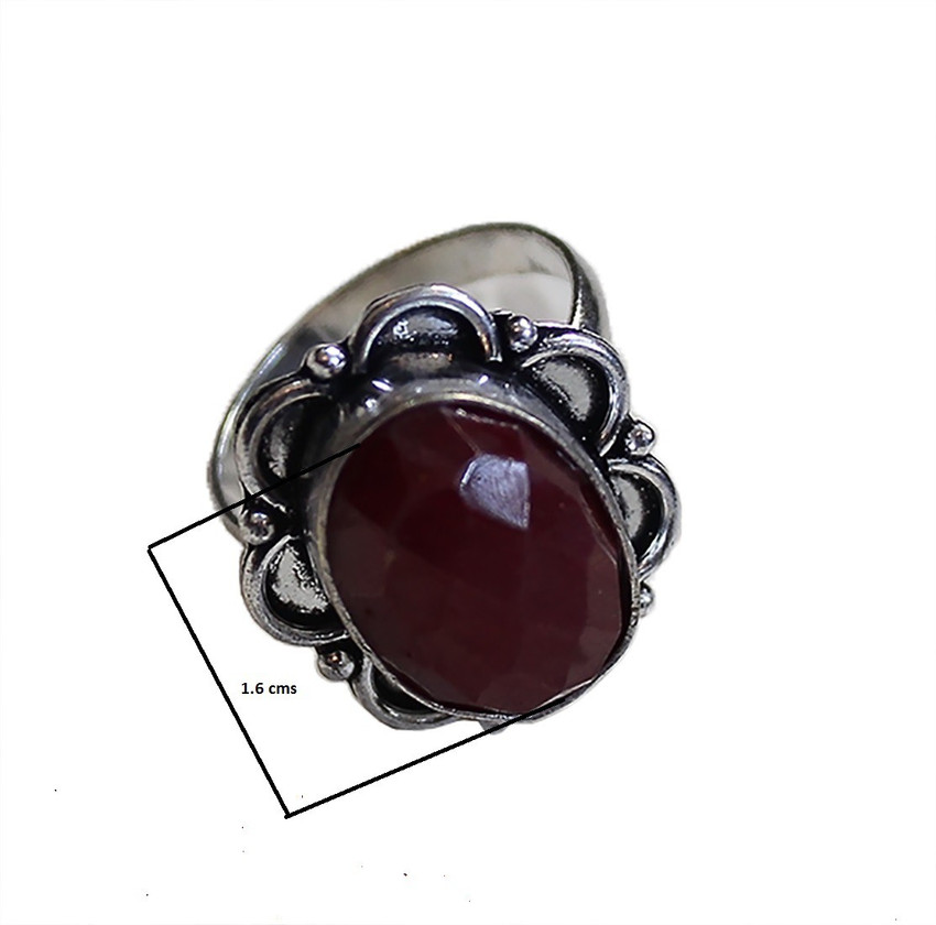 athizay Dark Red Stone Ring Stone Metal Ruby Black Silver Plated