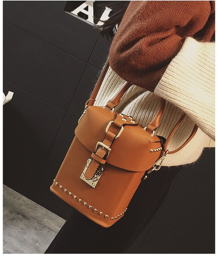CORAL TREE Brown Sling Bag Square Shape Box Type Upward Opening