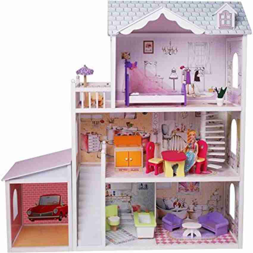 Wooden dollhouse with garage hotsell