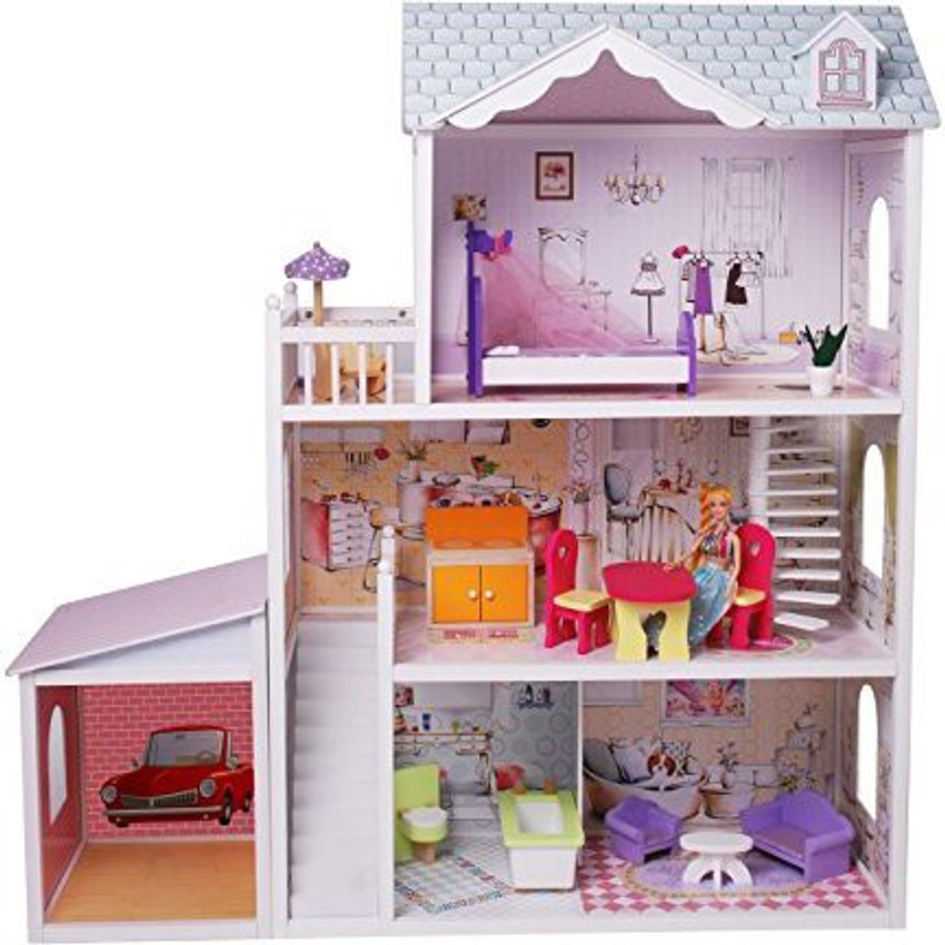 Wooden dollhouse with 2025 garage