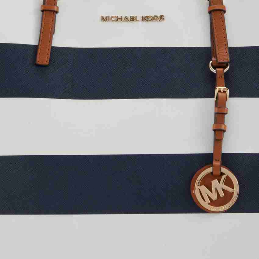 MK blue and white striped bag clearance