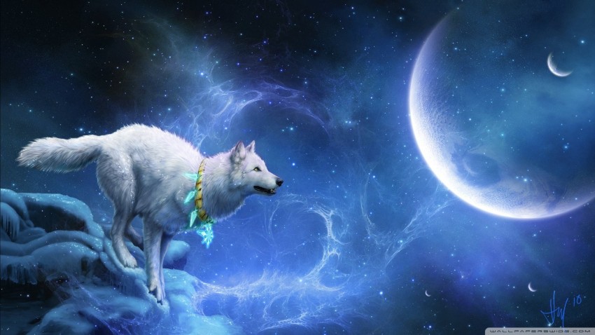 Premium AI Image  Painting of a white wolf with blue eyes generative ai