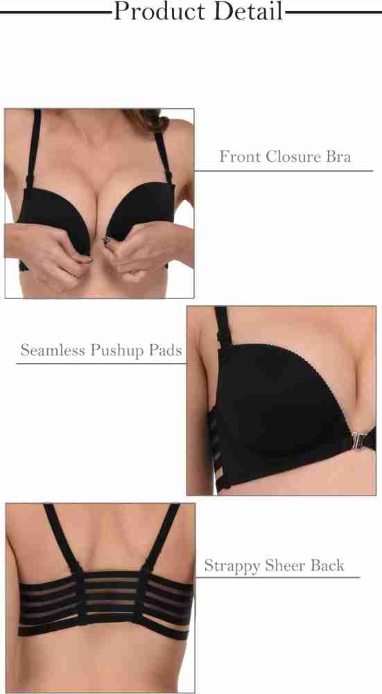 Quttos SEAMLESS FRONT CLOSURE BRA Women Push-up Lightly Padded Bra - Buy  Black Quttos SEAMLESS FRONT CLOSURE BRA Women Push-up Lightly Padded Bra  Online at Best Prices in India