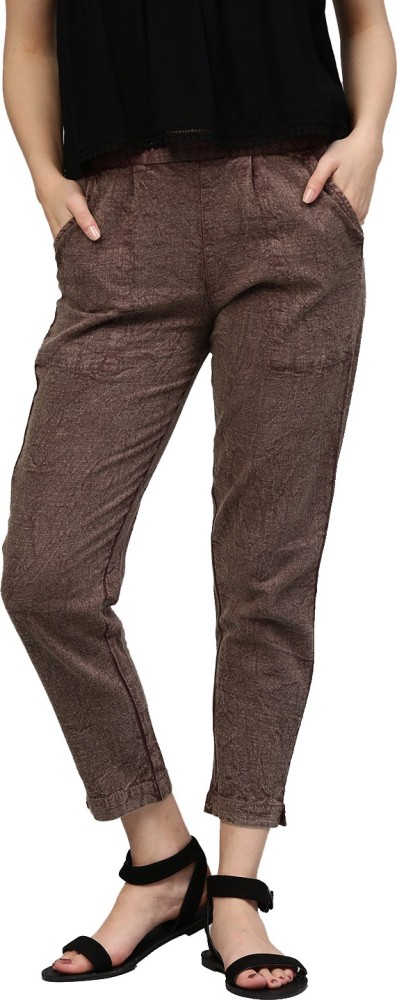 Womens Camel Brown Coloured Cotton Lycra Stretchable Trouser Pant   Rajnandini  3366673